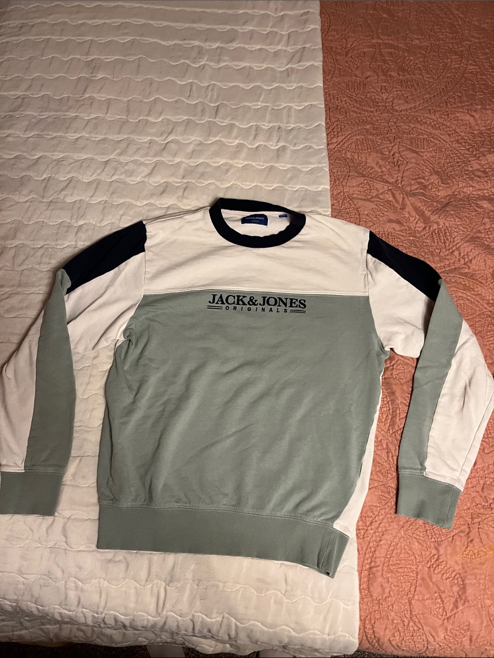 Jack & Jones Colorblock Crewneck Sweater in Sage, White & Black